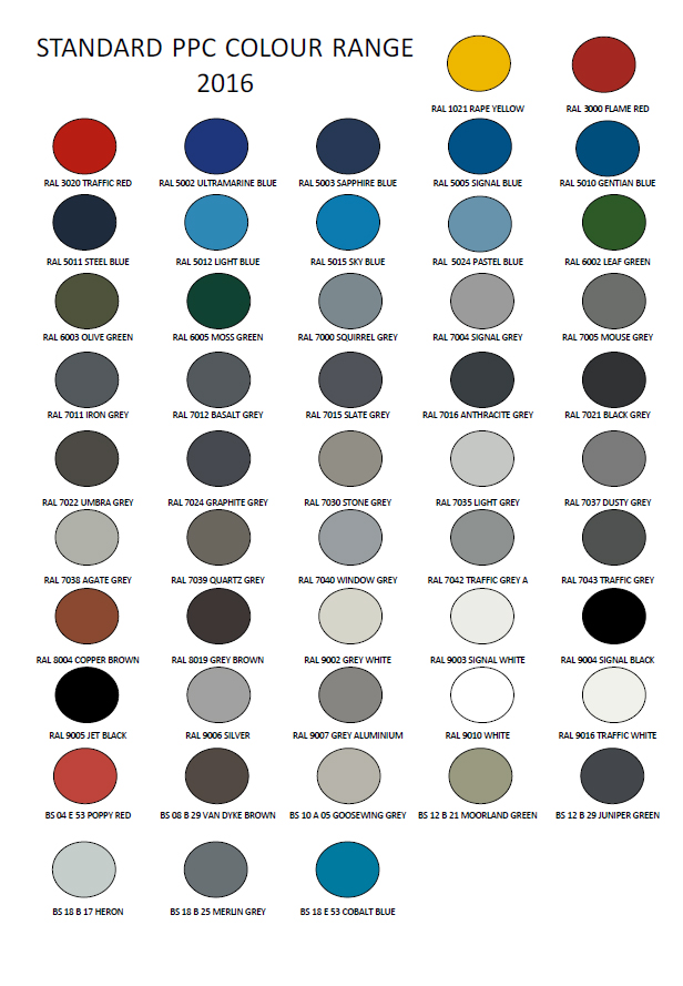 Colour Chart - Steel Door Sets